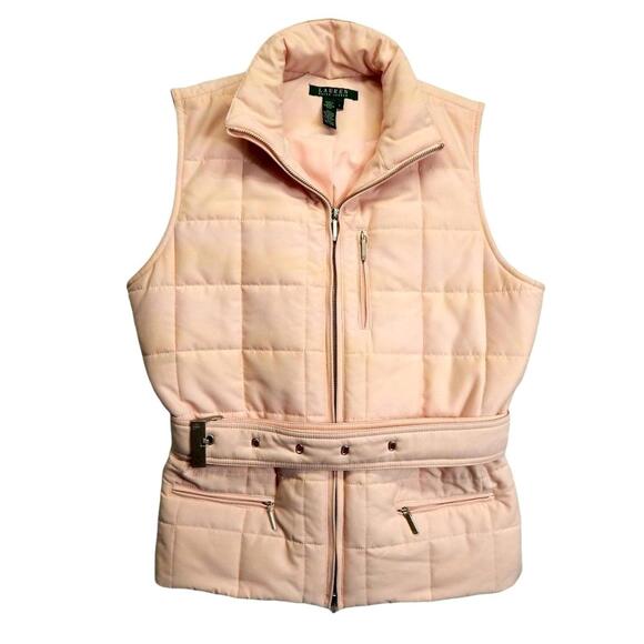 Ralph Lauren Women's Quilted Pink Belted Vest Large Puffer - Picture 2 of 9